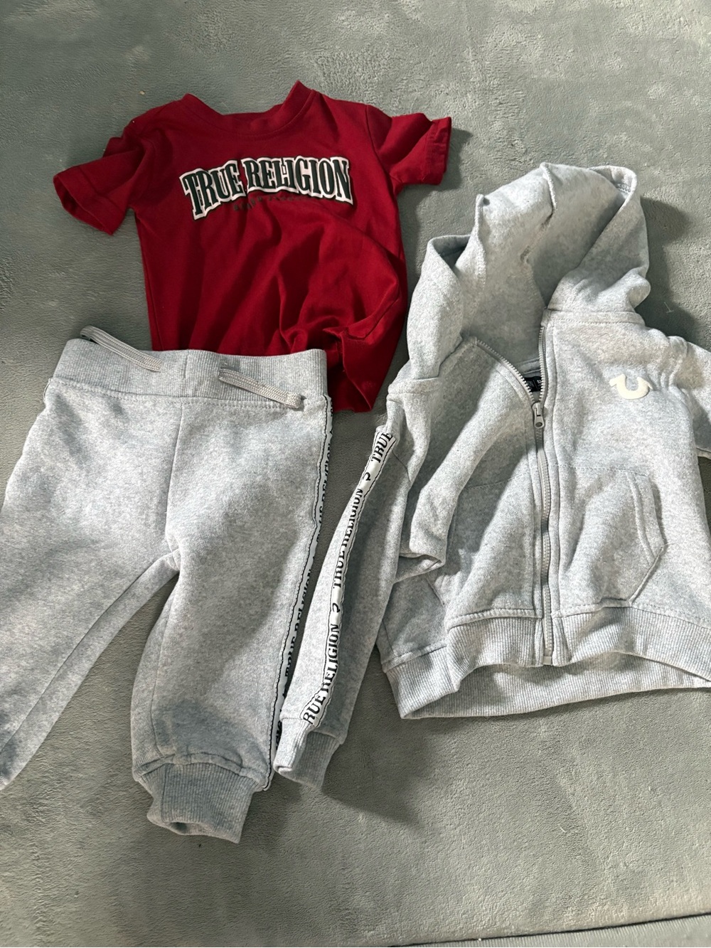 12 month True Religion Grey Logo Joggers and Hoodie Set